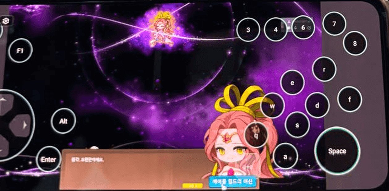 폰 화면에 Esc, F1, Alt, Enter, 숫자, 영문 키 버튼이 떠 있는 키보드 조작 모드